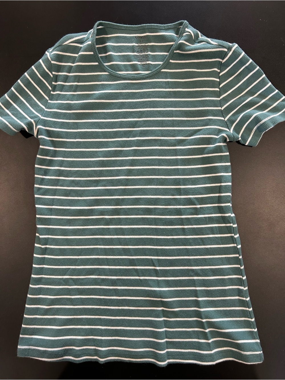 Striped Short-Sleeve Crewneck Top - Green/White